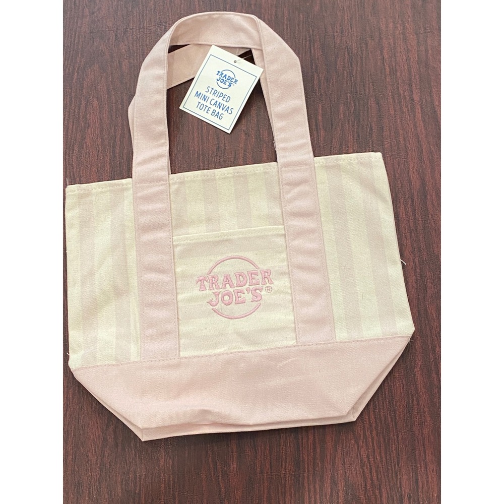 Trader Joe's Striped Mini Tote Bag Pastel Lavender Cream Limited Edition NWT